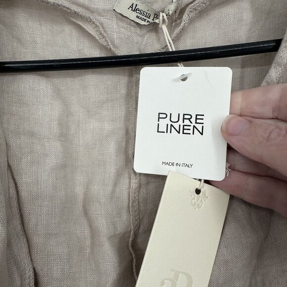 Alessia Pacini Women's Tan Pure Linen Tie Closure Roll Tab sleeve Size Small - Picture 2 of 5